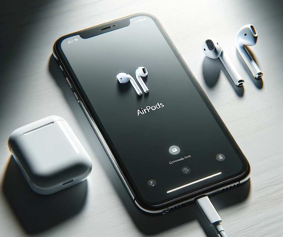 אייפון בתהליך חיבור לAIRPODS